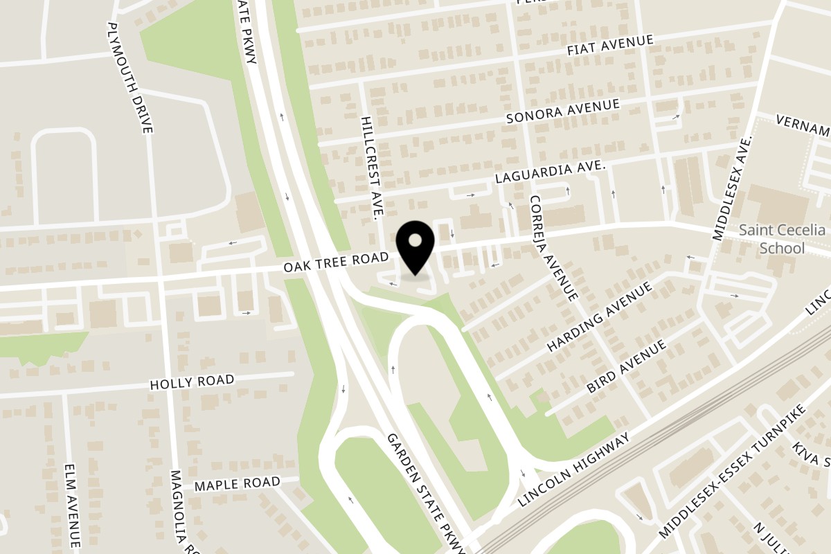 Map showing the location of Bombay Curry Pizza on 1477 Oak Tree Rd in Iselin